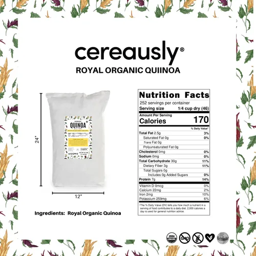 Miniatura 2 de CEREAUSLY Quinoa blanca orgánica – Quinoa real premium de Bolivia – Quinoa Kosher y sin OMG – Quinoa vegana y con cuota de gluten – 25 libras