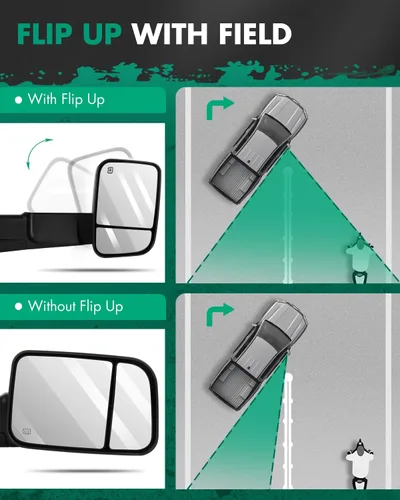 Miniatura 4 de Espejo de remolque compatible con Dodge 1998-2001 para Ram 1500 para Ram 2500 para Ram 3500 Pickup Truck Espejo de remolque ajustable con luz