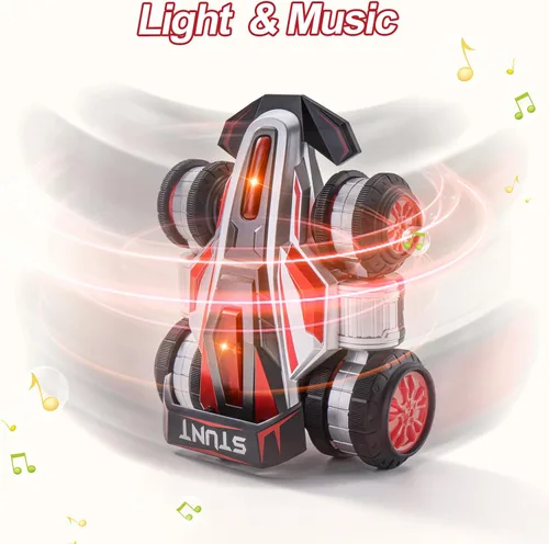 Miniatura 7 de Autos RC, auto RC de 2.4 GHz, rápido, acrobacias, 4WD, giro 360°, camiones RC con luces y música, camión de acrobacias todoterreno de alta