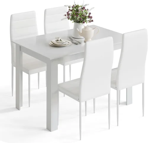 Miniatura 9 de Mondeer - Juego de mesa de comedor para 4, mesa de cocina con sillas de respaldo alto de piel sintética, juego de comedor y oficina en casa que
