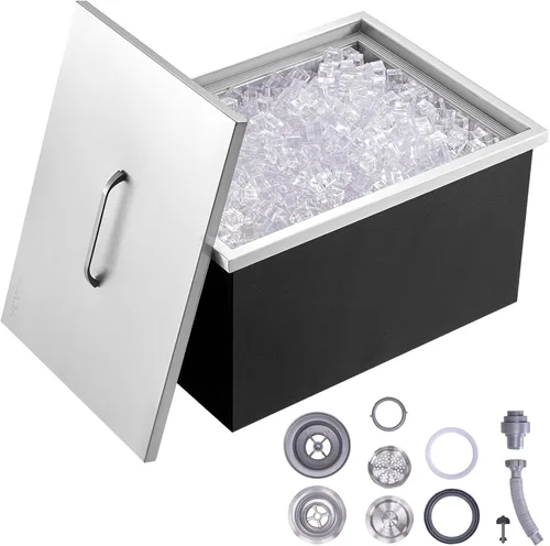 Miniatura 16 de VEVOR Arcón congelador de inmersión, enfriador de hielo de acero inoxidable de 22" L x 17" W x 12" H, recipiente de hielo comercial con cubierta
