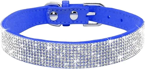 Miniatura 41 de Collar para perro con cristales de imitación, collar de piel sintética con brillantes para perro, gato y cachorro en color negro, tallas S M L XL