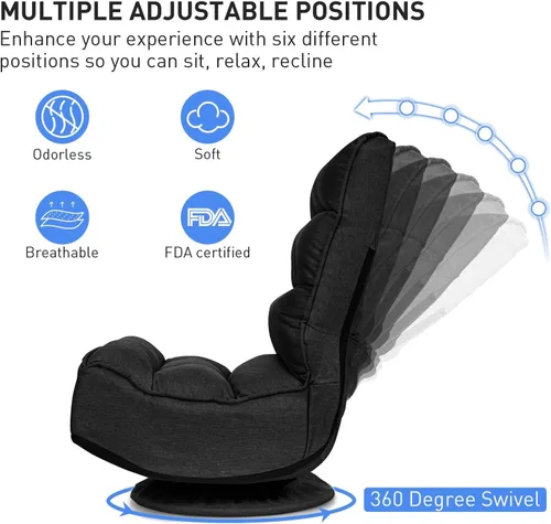 Miniatura 5 de ERGOMASTER Silla plegable reclinable para juegos con giro de 360 grados, 5 posiciones ajustables (negro)