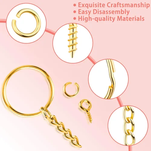 Miniatura 6 de shynek - Llavero con cadena, 360 llaveros dorados con anillos de salto y pasadores de ojo de tornillo a granel para resina, manualidades