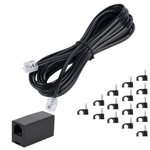 Cable de extensión de teléfono, cable de línea de teléfono (15 pies - Negro) con conector RJ11 estándar