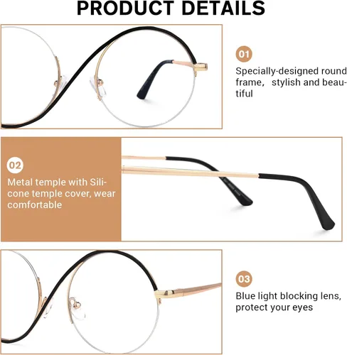 Miniatura 7 de VOOGLAM Gafas para mujer con montura redonda transparente Manley