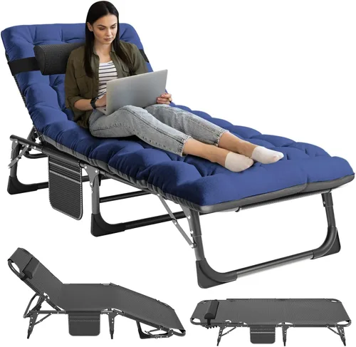 Miniatura 10 de NAIZEA Catre plegable de camping con alfombrilla para adultos, silla de descanso ajustable al aire libre, cama de dormir resistente, catres