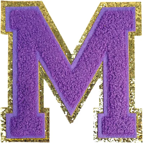 Miniatura 140 de GYGYL - 3 parches de letras deportivas de felpilla con purpurina, parches para planchar de tamaño grande para decoración de disfraces