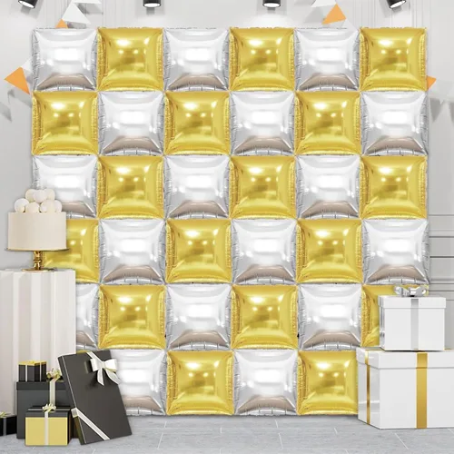 Miniatura 10 de 36 piezas XL negro y dorado de doble cara cuadrada para globos, kit de arco de túnel, globos cuadrados de Mylar para baby shower, graduación