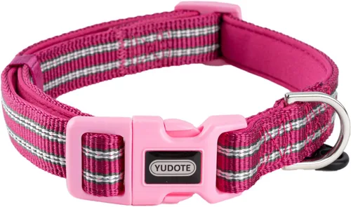 Miniatura 17 de Collar de nailon reflectante para perro con acolchado de neopreno transpirable, ajustable para perros pequeños (9.8 a 15 pulgadas, morado)
