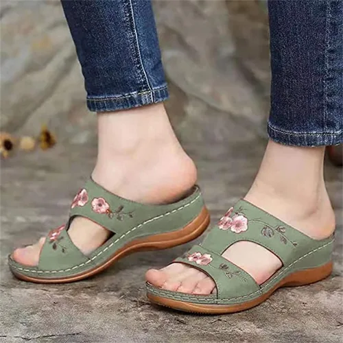 Miniatura 2 de Ladmiple Sandalias ortopédicas florales de moda 2023 con soporte de arco, zapatillas romanas casuales con puntera abierta