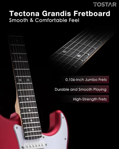 Miniatura 7 de Tostar Kit de guitarra eléctrica con amplificador, 39 pulgadas, tamaño completo, 6 cuerdas, ligero, diseño de cuerpo redondeado, interruptor