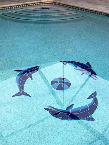 Miniatura 2 de Playing Dolphins - Mosaico de cerámica para piscina, color azul, 48 x 48 pulgadas