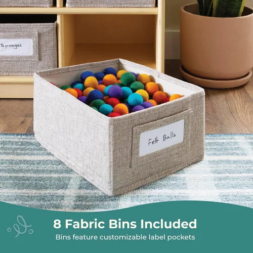 Miniatura 4 de Guidecraft EdQ - Organizador de almacenamiento de juguetes con 8 cubos de tela de 30 pulgadas, natural: estantería de madera para niños