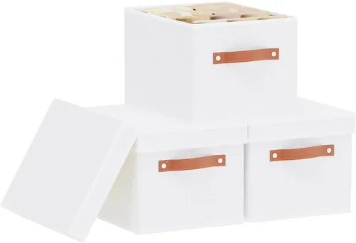 Miniatura 19 de Contenedor de almacenamiento plegable, caja de almacenamiento de 10.2 x 7.8 x 6.7 pulgadas con tapa, organizador de armario para organizar con asas