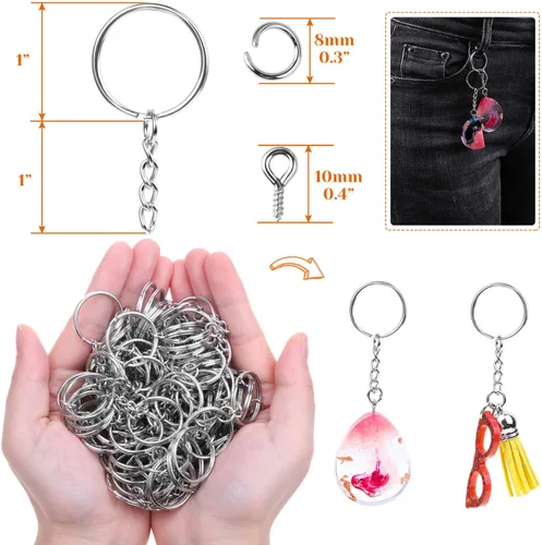 Miniatura 3 de Audab 360 llaveros a granel, 120 anillos de llavero con cadena y 120 anillos de salto abierto con 120 pernos de ojo de tornillo para manualidades