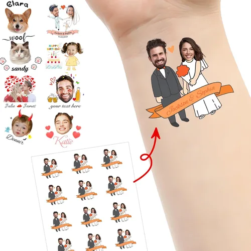 Miniatura 19 de Tatuajes personalizados temporales personalizados temporales con nombre, logotipo, foto facial para adultos, boda, cumpleaños, San Valentín
