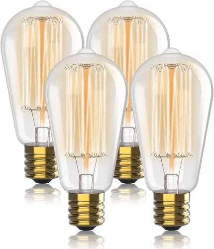 Bombillas incandescentes vintage Edison de 60 W (paquete de 4) - Base E26/E27 2100 K, bombillas decorativas regulables para exteriores e interiores