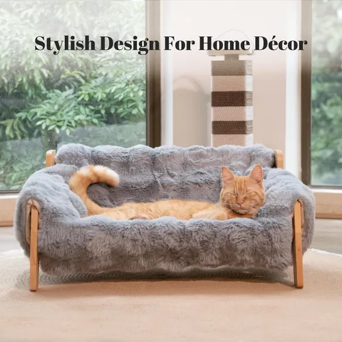 Miniatura 2 de CHEERHOME PETS Sofá Cama Elevada para Gatos para Interiores, Sofá de Madera para Gatos con Funda Esponjosa Lavable Silla Lounge Elevada para Gatitos