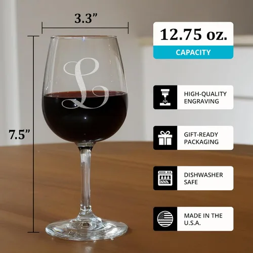 Miniatura 3 de Regalos de vino con monograma A-Z para mujer, copa de vino personalizada grabada de 12.75 onzas, regalos divertidos con monograma para amantes