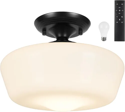 Miniatura 10 de Lámpara de techo estilo casa escolar semiempotrada con bombilla regulable y control remoto, lámpara de techo moderna dorada de 12" con pantalla