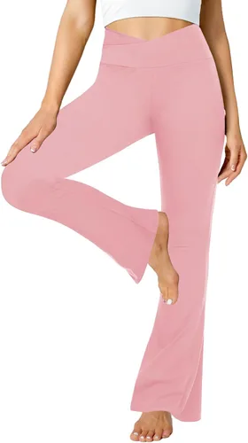 Miniatura 25 de ZOOSIXX Pantalones de yoga acampanados para mujer, leggings cruzados suaves con corte de bota