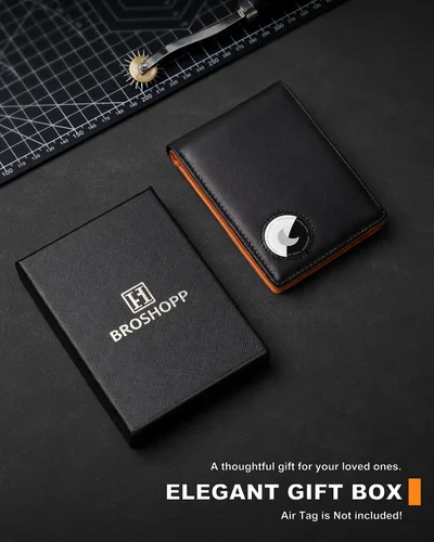 Miniatura 21 de Billetera AirTag para hombre, de piel auténtica plegable con bloqueo Rfid AirTag con ranuras para efectivo y ventana de identificación, compatible
