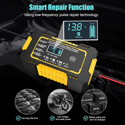 Miniatura 5 de Cargador de batería de coche de 12 V 6 A, cargador inteligente de batería para mantenimiento de batería de 12 voltios automotriz con compensación