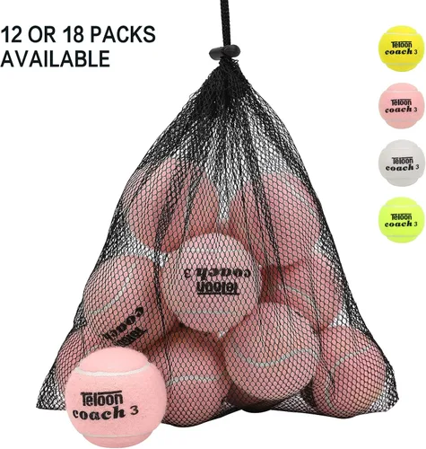 Miniatura 2 de Teloon Pelotas de tenis de entrenamiento de presión, bolsa de transporte de malla de 12 o 18 unidades, 4 colores disponibles, pelotas de tenis sin