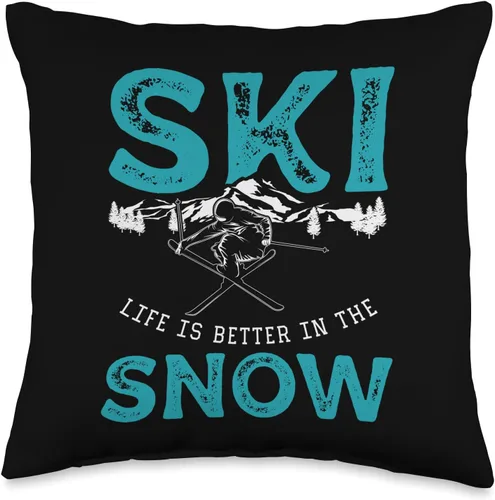 Ski Life Better In The Snow Skiing Skier Gift Life Better in The Snow | Cojín de esquí de esquí, 16 x 16 pulgadas, multicolor