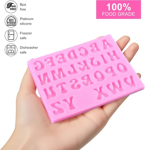 Miniatura 3 de 2 moldes de silicona grandes, 26 moldes de fondant con letras mayúsculas, del alfabeto número 0-9, molde de silicona para decoración de pasteles
