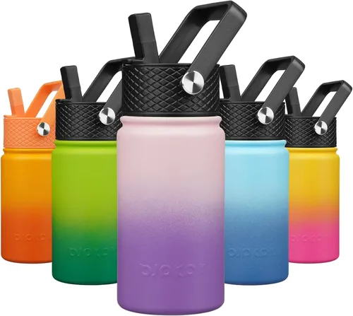 Miniatura 70 de BJPKPK Botella de agua aislada con tapa con pajilla, bonitas botellas de agua de 15 onzas, termo de metal de acero inoxidable, vasos reutilizables
