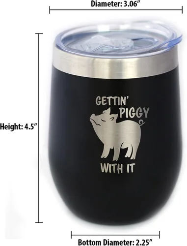 Miniatura 6 de Custom Gettin Piggy - Vaso de vino personalizado con tapa deslizante, taza aislada de acero inoxidable, bonitos regalos de decoración de cerdo