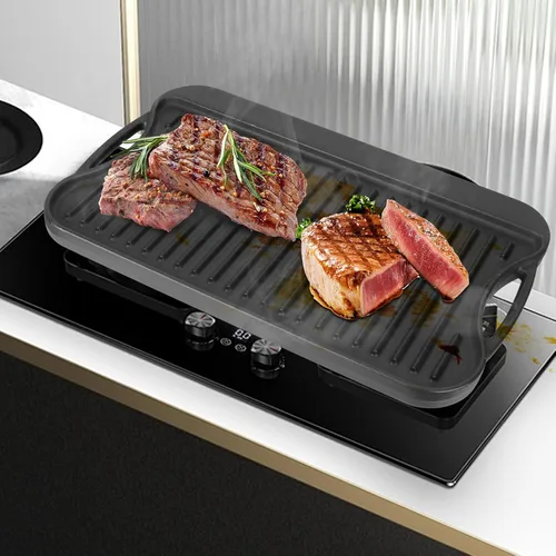 Miniatura 6 de Plancha reversible de hierro fundido 2 en 1 para parrilla de gas, sartén superior plana para estufa de gas, sartén superior para horno pre-sazonado