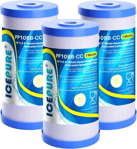 Miniatura 11 de ICEPURE Filtro de agua para toda la casa de 10 x 4.5 pulgadas, 5 micrones, compatible con GE FXHTC, GXWH40L, RFC-BBSA, W50PEHD, GXWH35F, GNWH38S