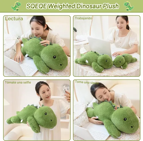 Miniatura 8 de SQEQE - Peluche con peso de dinosaurio, peluche afelpado para aliviar el estrés, suave juguete de almohada de T-Rex para niños y adultos, regalos