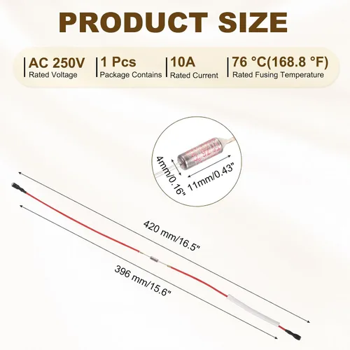 Miniatura 2 de MECCANIXITY Fusible de temperatura universal para olla arrocera, 168.8 °F 10 A 250 V Fusible térmico de metal con ambos terminales de fibra
