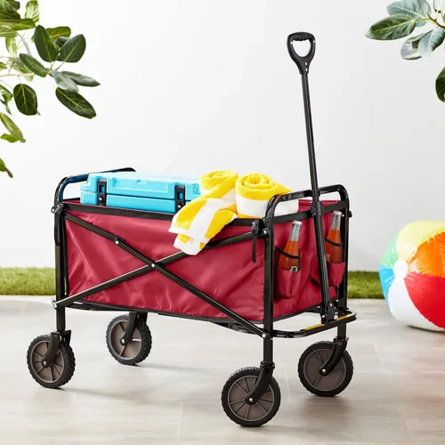 Miniatura 6 de Amazon Basics - Carrito plegable resistente para exteriores, para deportes al aire libre, camping, jardín y compras, capacidad de peso de 265 Rojo