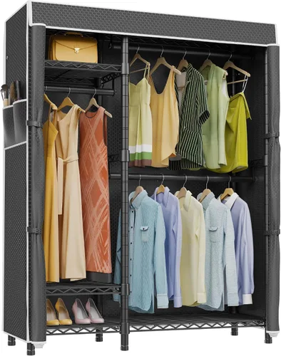 Miniatura 11 de VIPEK V2 Perchero de Ropa de Servicio Pesado, Percheros de Ropa de Metal Portátiles con 4 Niveles de Estantería de Alambre Ajustable y 3 Barras