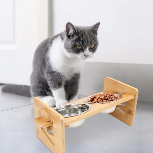 Miniatura 8 de Cuenco Elevado para Perros, Cuencos Elevados para Perros, Cuenco Inclinado para Mascotas de Agua y Comida, Estación de Alimentación de Bambú
