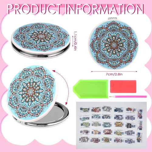 Miniatura 2 de Geetery 12 piezas de pintura compacto mini espejo DIY pintura portátil plegable de mano maquillaje monedero espejo diamante arte regalo conjunto