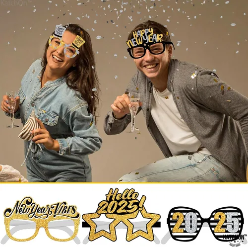 Miniatura 5 de KatchOn Gafas de Año Nuevo 2025 – Paquete de 12 Suministros para fiestas NYE 2025, gafas de sol de feliz año nuevo 2025, decoraciones