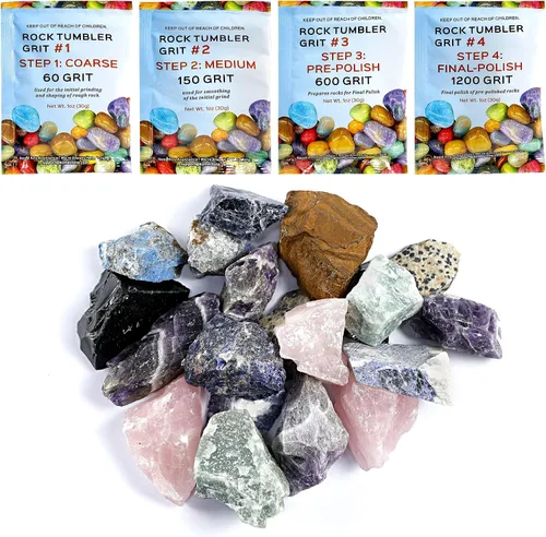KomeStone Rough Raw Colorful Rocks & Rock Tumbler - Recambio de pulido de granos, grano de pulido de alto rendimiento y piedras de cristal para otro