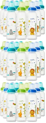 Miniatura 7 de Botellas de polipropileno clásicas con estampados de Evenflo para bebé, niño y recién nacido - Azul/Verde/Cian, 8 onzas (paquete de 12)