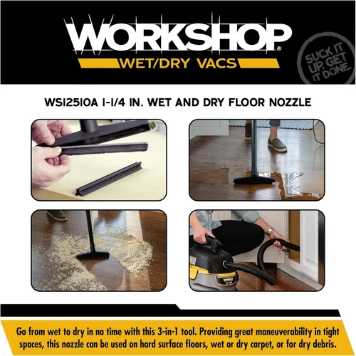 Miniatura 4 de WORKSHOP Wet/Dry Vacs Shop Vacuum Accessories WS12510A - Boquilla húmeda y cepillo de piso para aspiradoras en seco y húmedo, se adapta a varitas