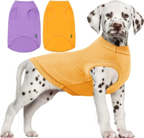 Camisas de algodón en blanco para perros, ropa sencilla para perros medianos, amarillo y púrpura M Amarillo y Purply