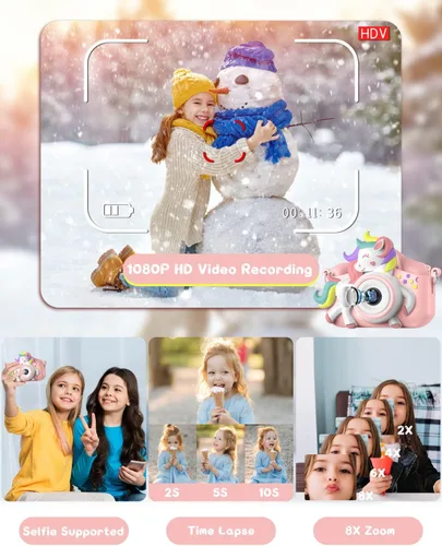 Miniatura 4 de Cámara para niños de 3 a 8 años, cámara selfie de 20 MP HD 1080P IPS, cámara digital dual de juguete para niños, regalos de Navidad y cumpleaños