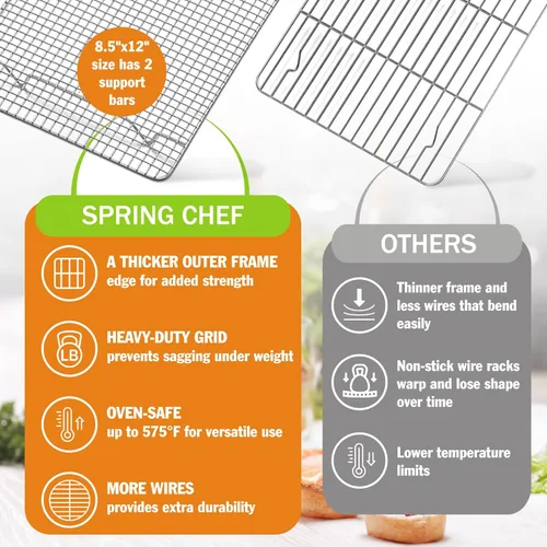 Miniatura 4 de Spring Chef rejilla de enfriamiento de acero inoxidable de 8.5 x 12 pulgadas para cocinar y hornear - Rejilla de enfriamiento para galletas apta