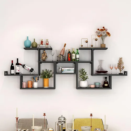 Miniatura 2 de Estantes de metal para bar, estante de vino montado en la pared con soporte colgante para copas de vino para exhibición de botellas de licor