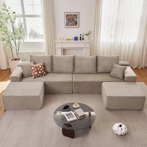 Miniatura 22 de Sofá modular de nube de 140 pulgadas para sala de estar, sofá modular de asiento profundo, juego de sofás de pana grandes y cómodos con espuma